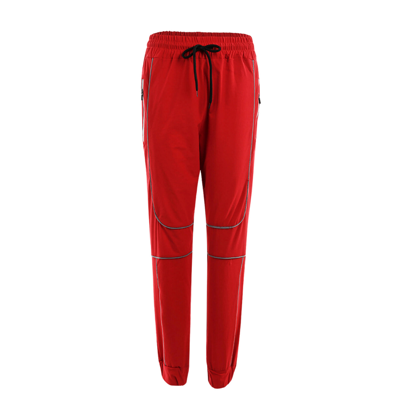 Red Techwear Pants with Reflective Stripes