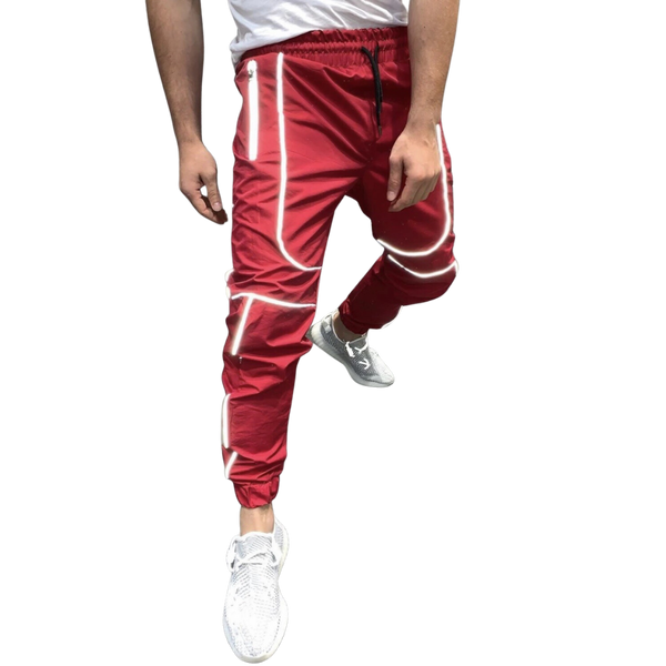 Red Techwear Pants with Reflective Stripes