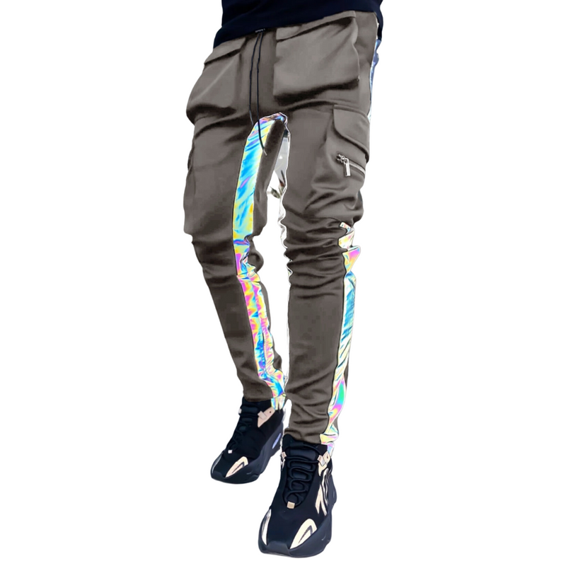 Green Cargo Pants with Holographic Stripes