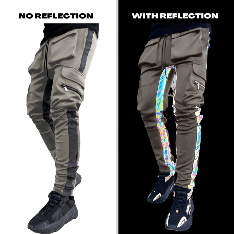 Green Cargo Pants with Holographic Stripes