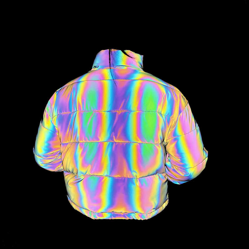 Holographic Cropped Puffer Jacket