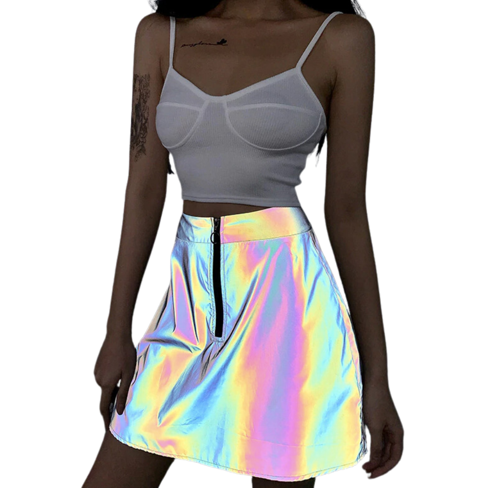 Gonna Mini Skater In Vinile Olografico Argento – Punk Laser Hologram – Donne/Girls - Foto 2