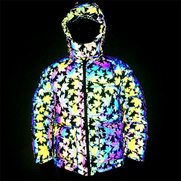 Holographic Puffer Jacket "Maple Leaf"