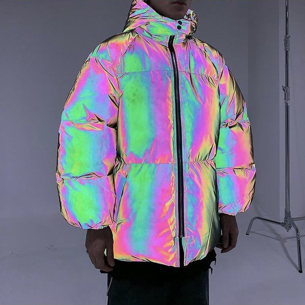 reflective rainbow puffer jacket men women winter down