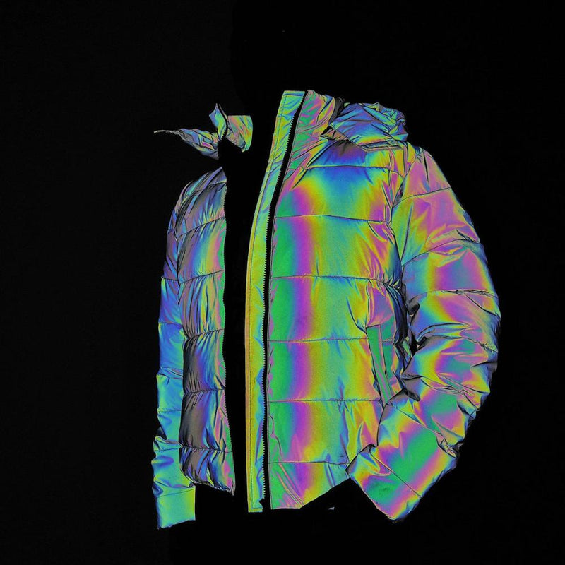 Reflective Rainbow Thin Puffer Jacket Spring Light Holographic Autumn 