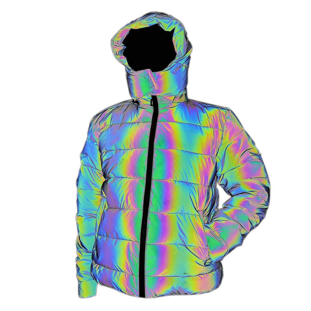 Grizzshopping Neon Rainbow Light Blobs Print Pattern Down Jacket