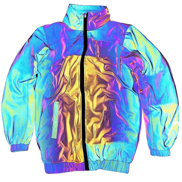 Unisex Holographic Reflektierende Jacke, Rainbow Rave Wear Mantel,  Reflektierende Oberbekleidung Trainingsjacke Rave Outfit -  Österreich