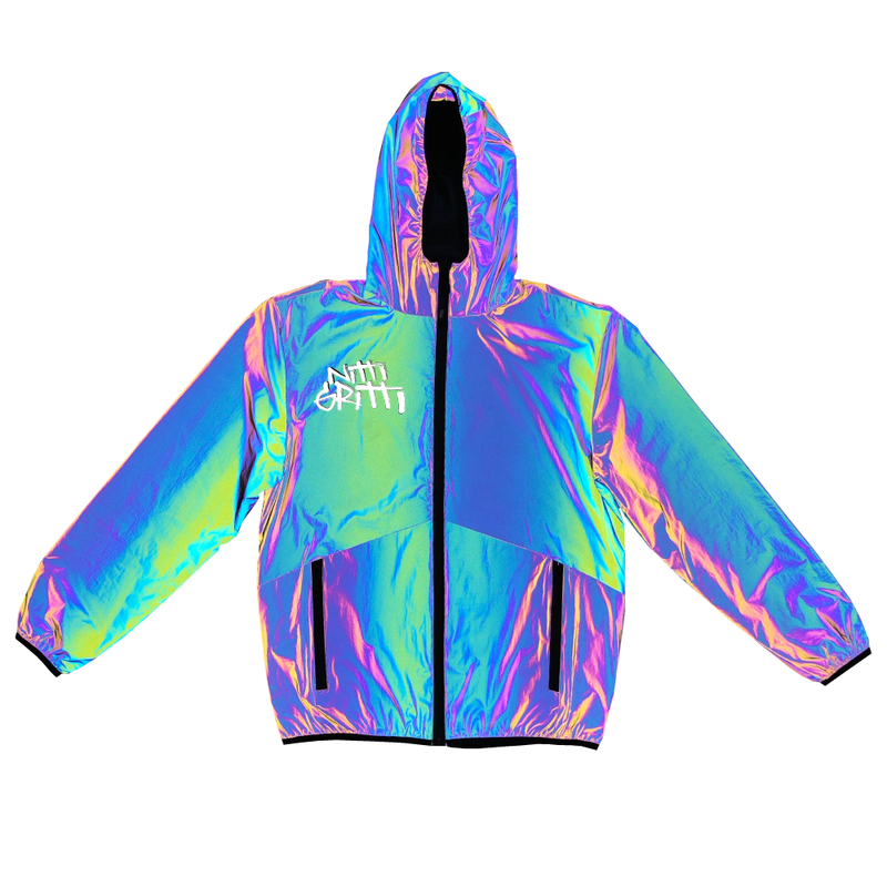 Nitti Gritti Reflective Holographic Jacket DJ Nitti Gritti Merch Clothes Apparel Rainbow Jacket