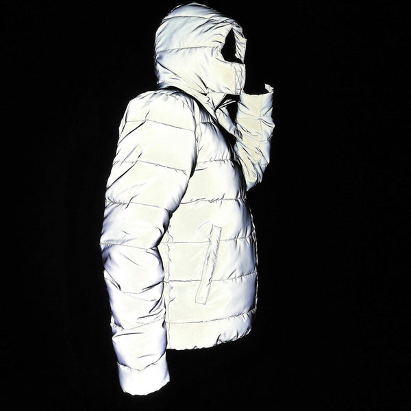 reflective jacket winter down puffer warm zipper detachable hood reflective pants